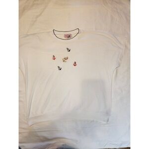 Club USA Vintage White Crew Neck Sweatshirt Nautical Anchor Embroidery Womens XL